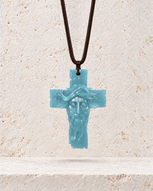 Thorn Saviour Cross Pendant In Mayan Blue Jade - Luzari