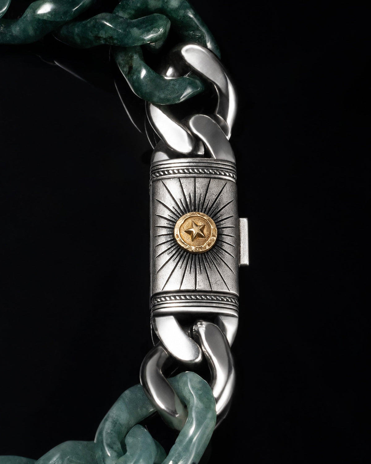 Single Piece Carved Cuban Chain Bracelet In Top Icy Green Jade - Luzari