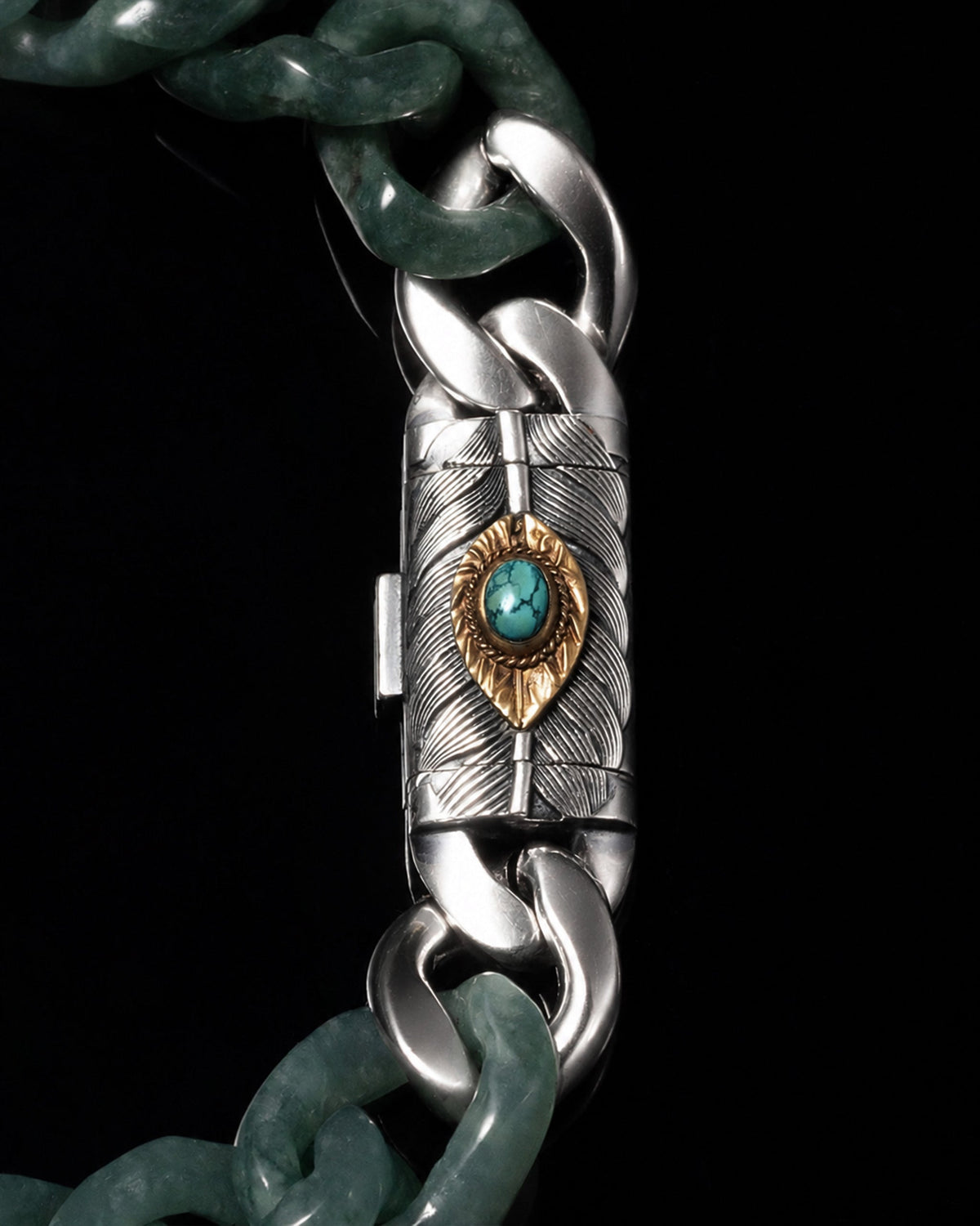 Single Piece Carved Cuban Chain Bracelet In Dark Green Jade - Luzari