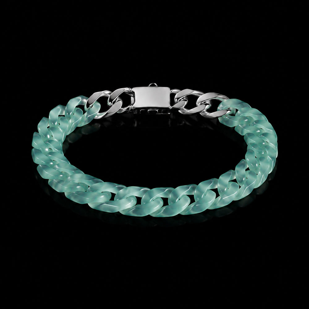Classic Cuban Link Chain Bracelet In Blue-Green Jadeite