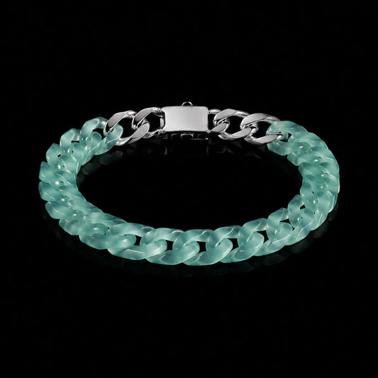 Classic Cuban Link Chain Bracelet In Blue-Green Jadeite