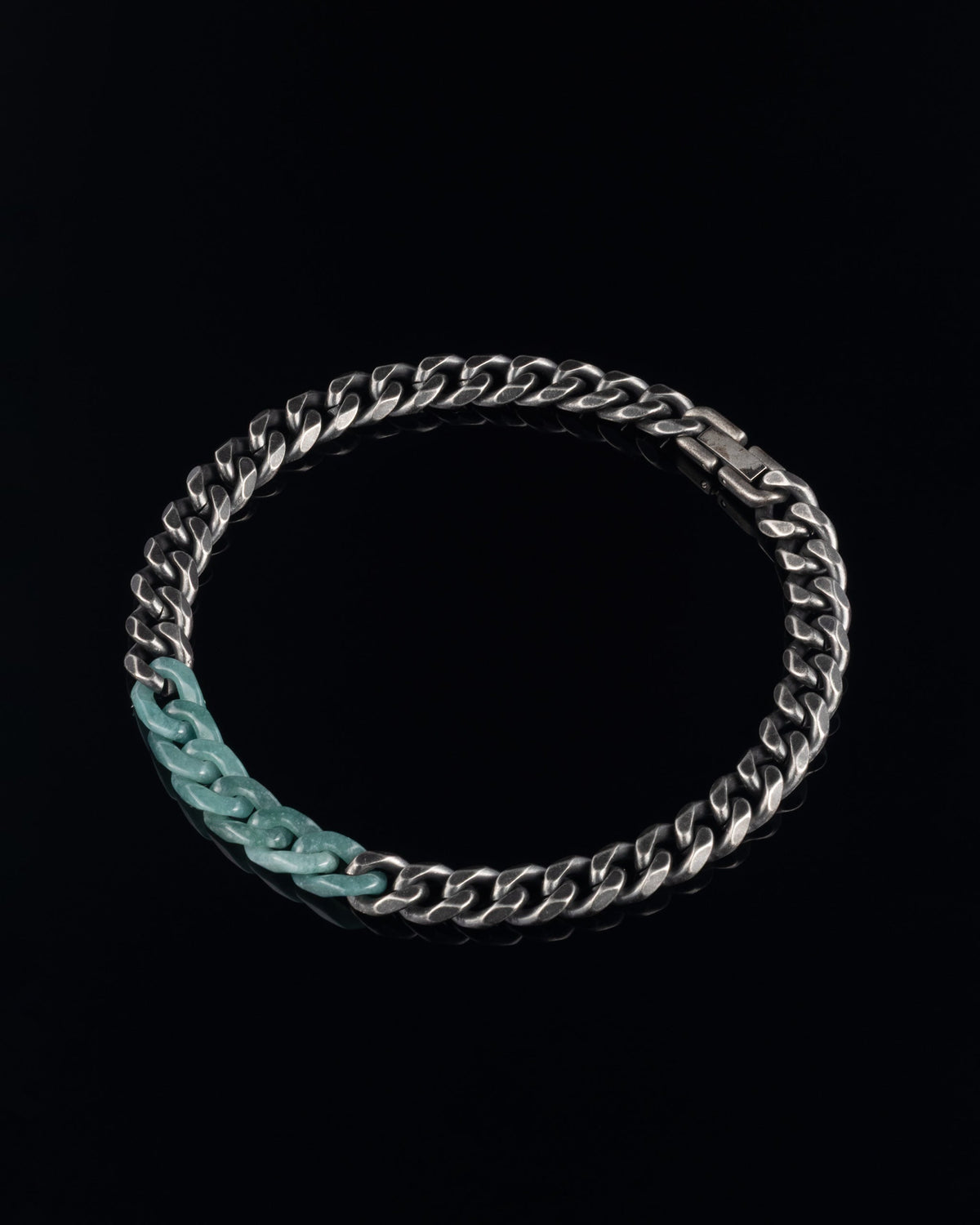 Classic Cuban Chain Bracelet In Mayan Jade With Oxidized Stainless Steel - Luzari
