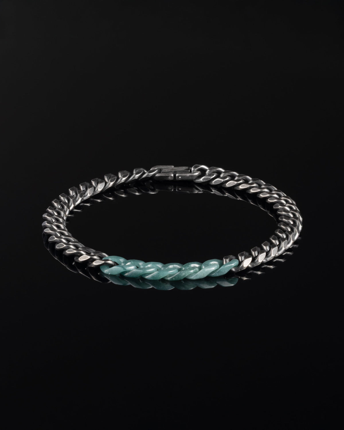 Classic Cuban Chain Bracelet In Mayan Jade With Oxidized Stainless Steel - Luzari