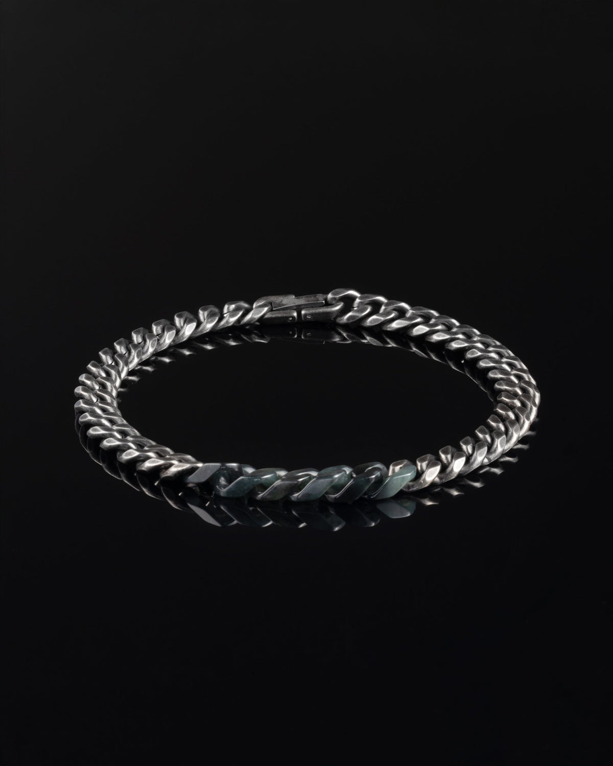 Classic Cuban Chain Bracelet In Mayan Jade With Oxidized Stainless Steel - Luzari