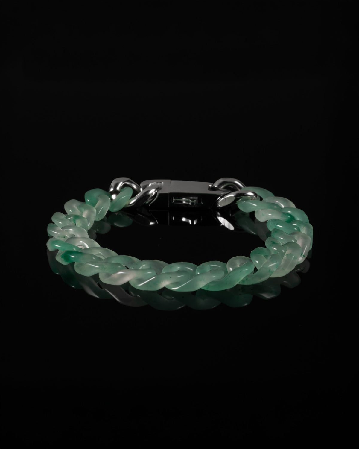 Classic Cuban Link Chain Bracelet In African Green Jade - Luzari