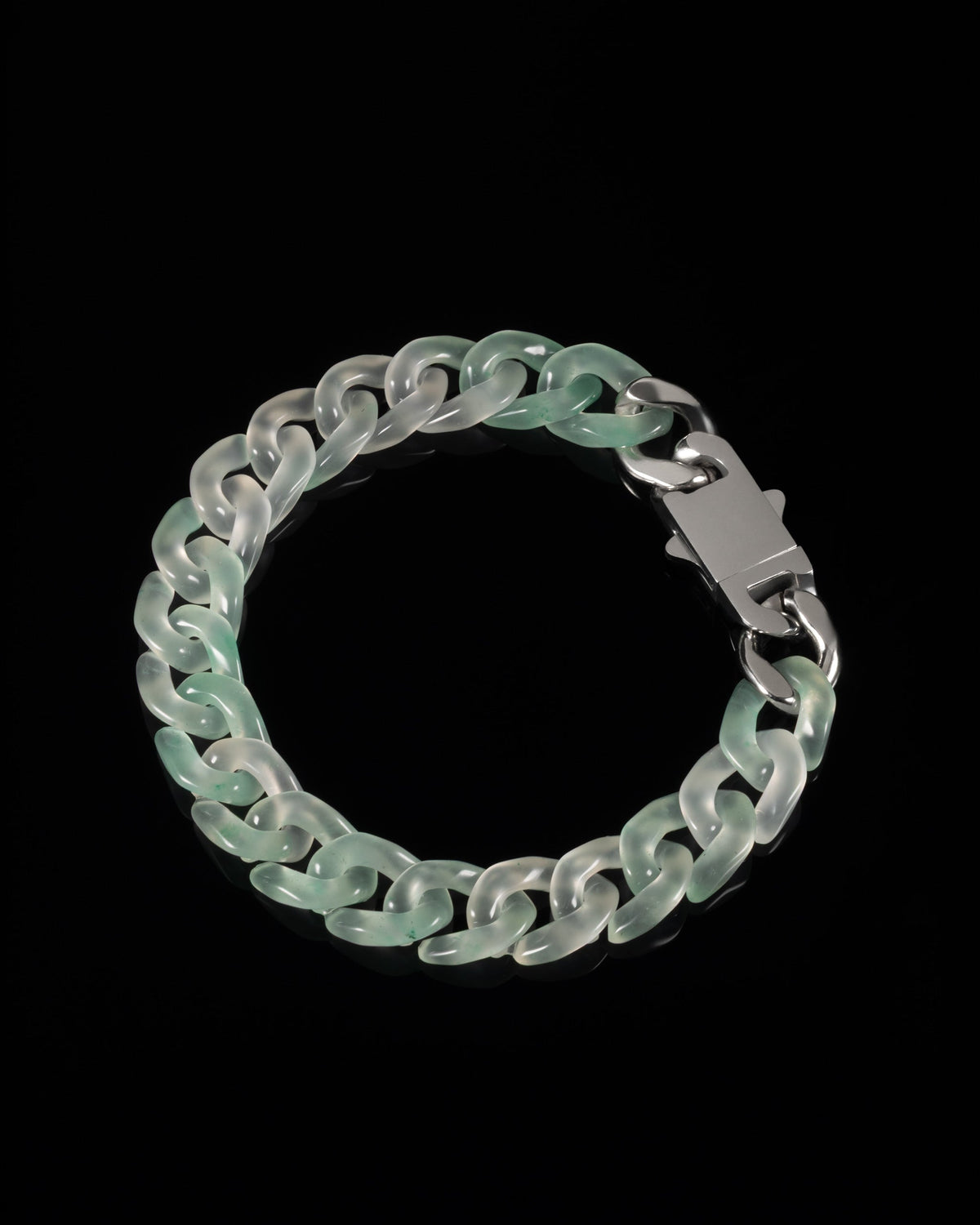 Classic Cuban Link Chain Bracelet In African Green Jade - Luzari