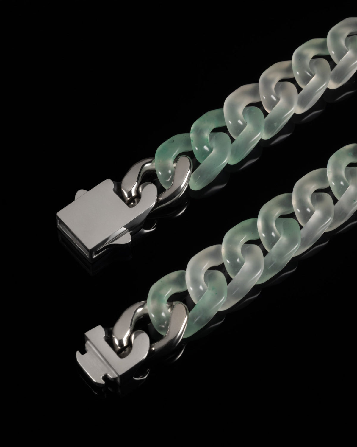 Classic Cuban Link Chain Bracelet In African Green Jade - Luzari