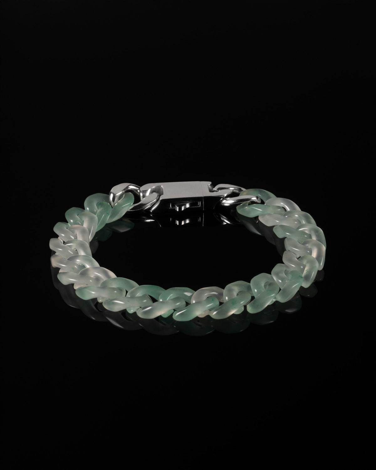 Classic Cuban Link Chain Bracelet In African Green Jade - Luzari