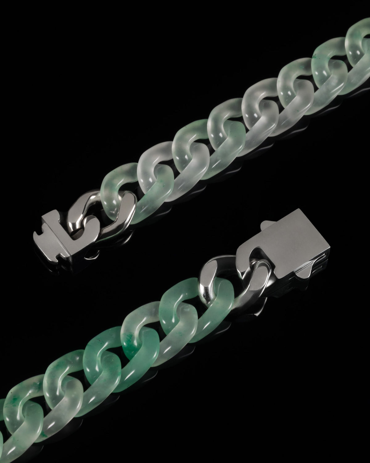 Classic Cuban Link Chain Bracelet In African Green Jade - Luzari