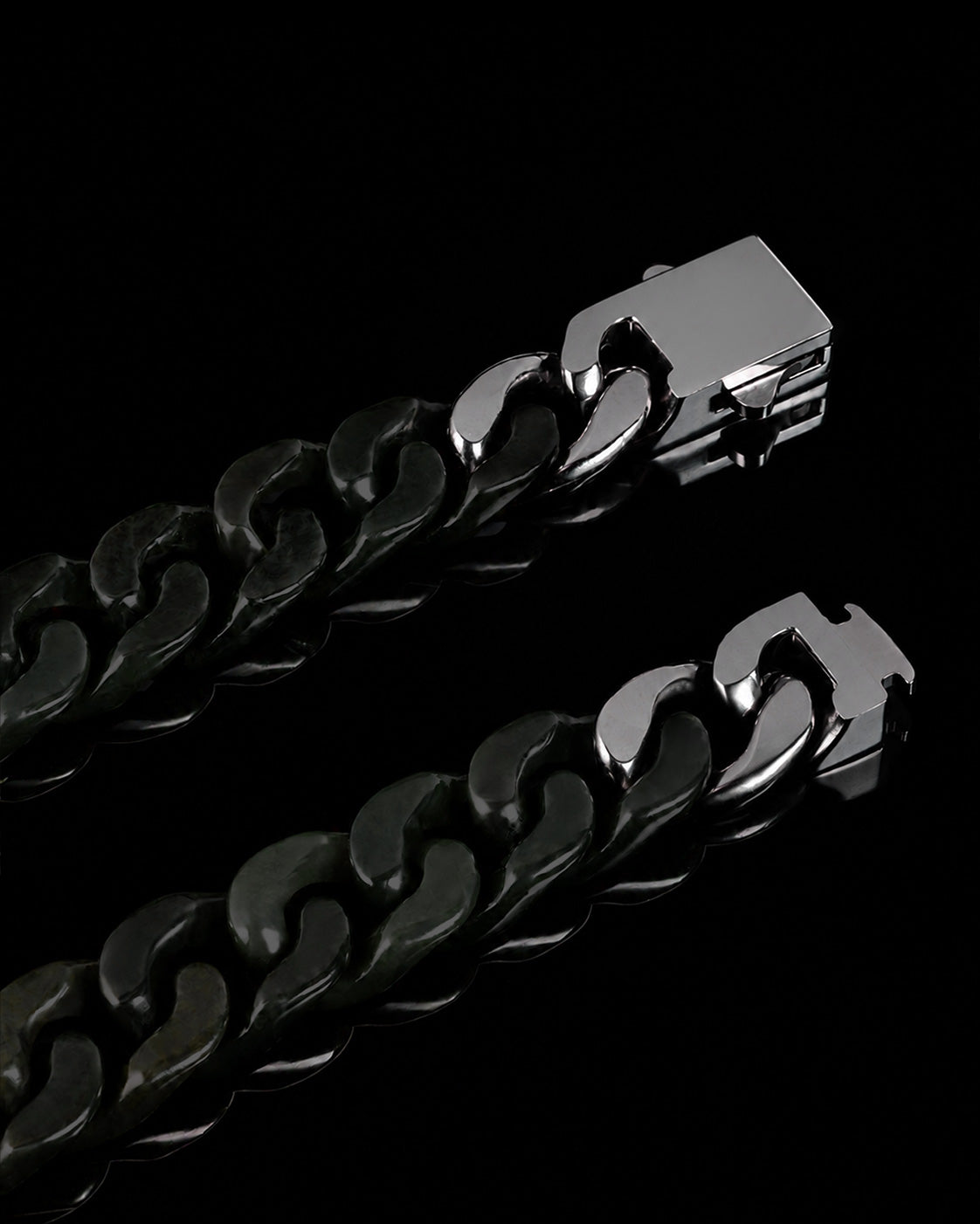 Classic Cuban Link Chain Bracelet In Dark Green Nephrite - Luzari