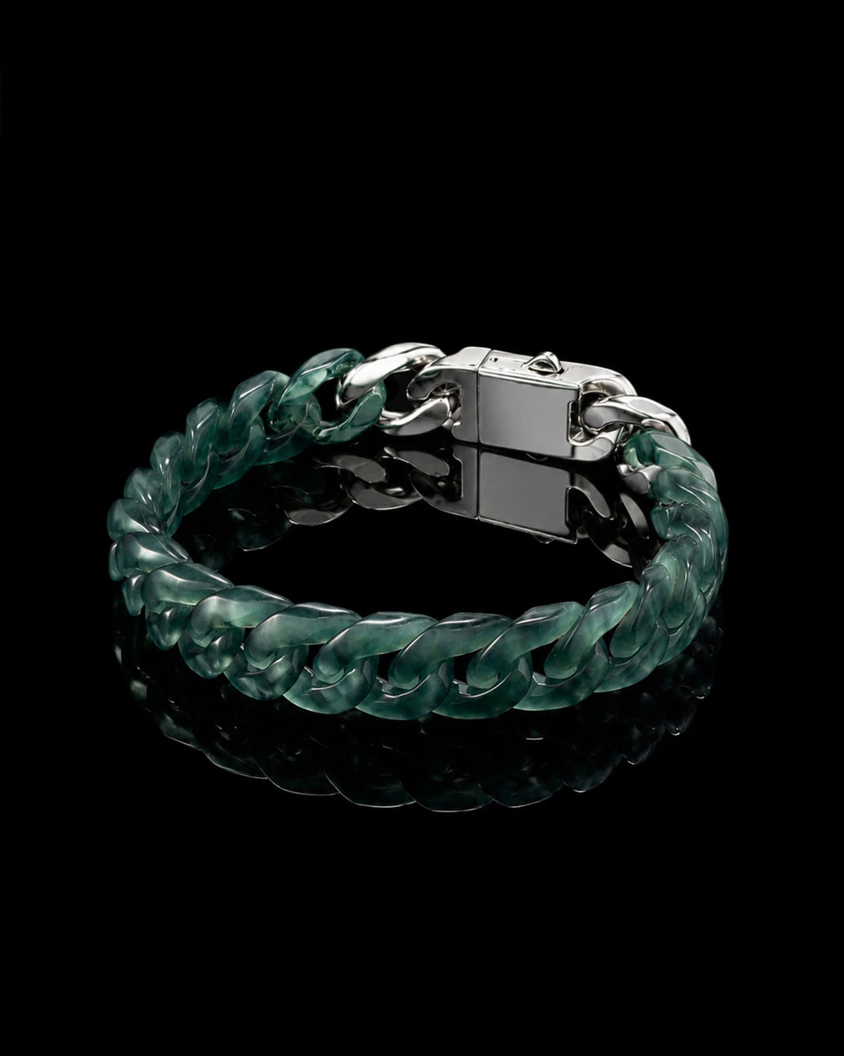 Classic Cuban Link Chain Bracelet In Top Icy Green Guatemalan Jade - Luzari