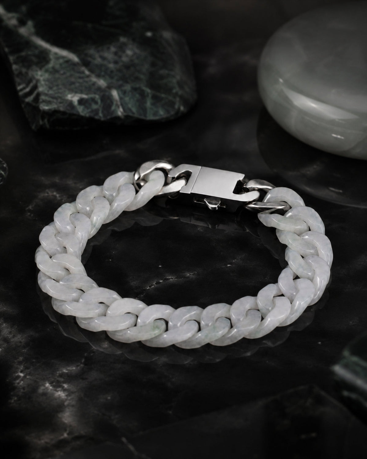 Classic Cuban Link Chain Bracelet In White Jade - Luzari