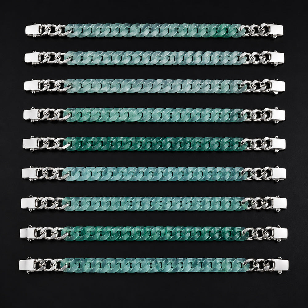 Classic Cuban Link Chain Bracelet In Blue-Green Jadeite