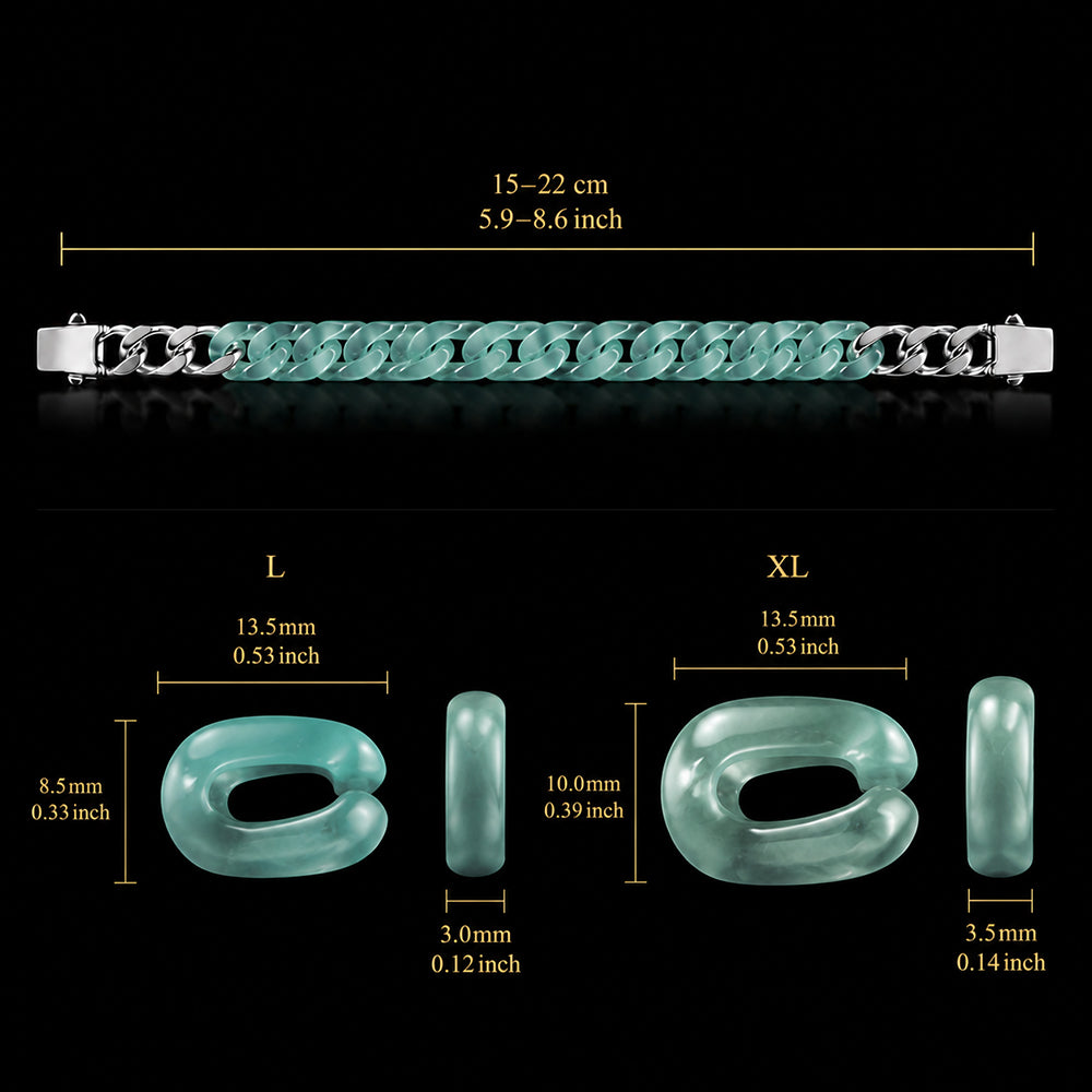 Classic Cuban Link Chain Bracelet In Blue-Green Jadeite
