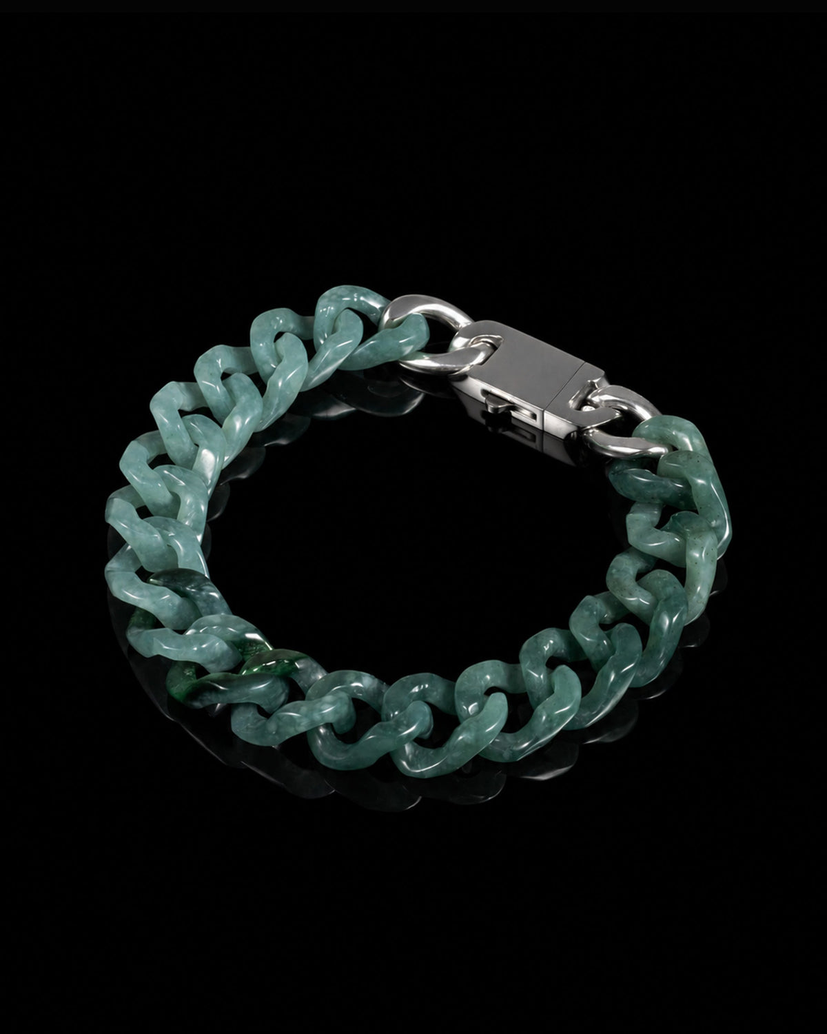 Single Piece Carved Cuban Chain Bracelet In Green Jade - Luzari