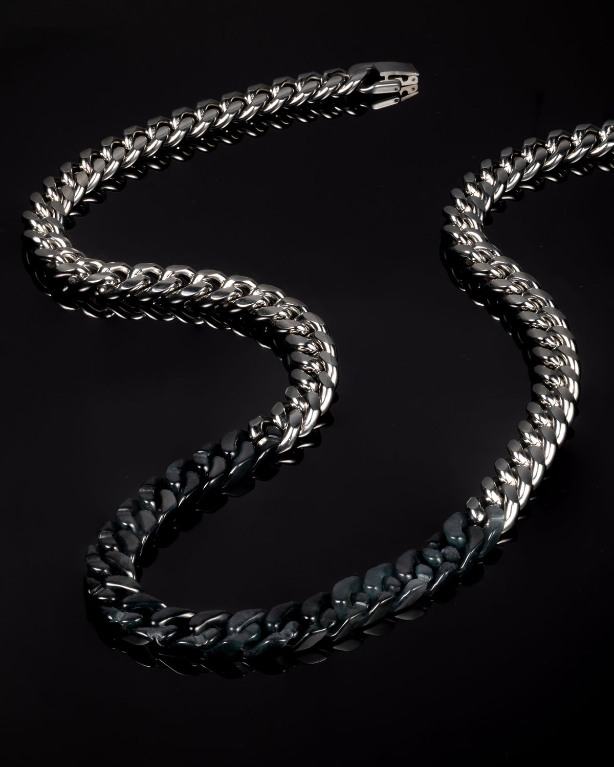 Classic Cuban Chain Necklace In Mayan Jade With Stainless Steel - Luzari