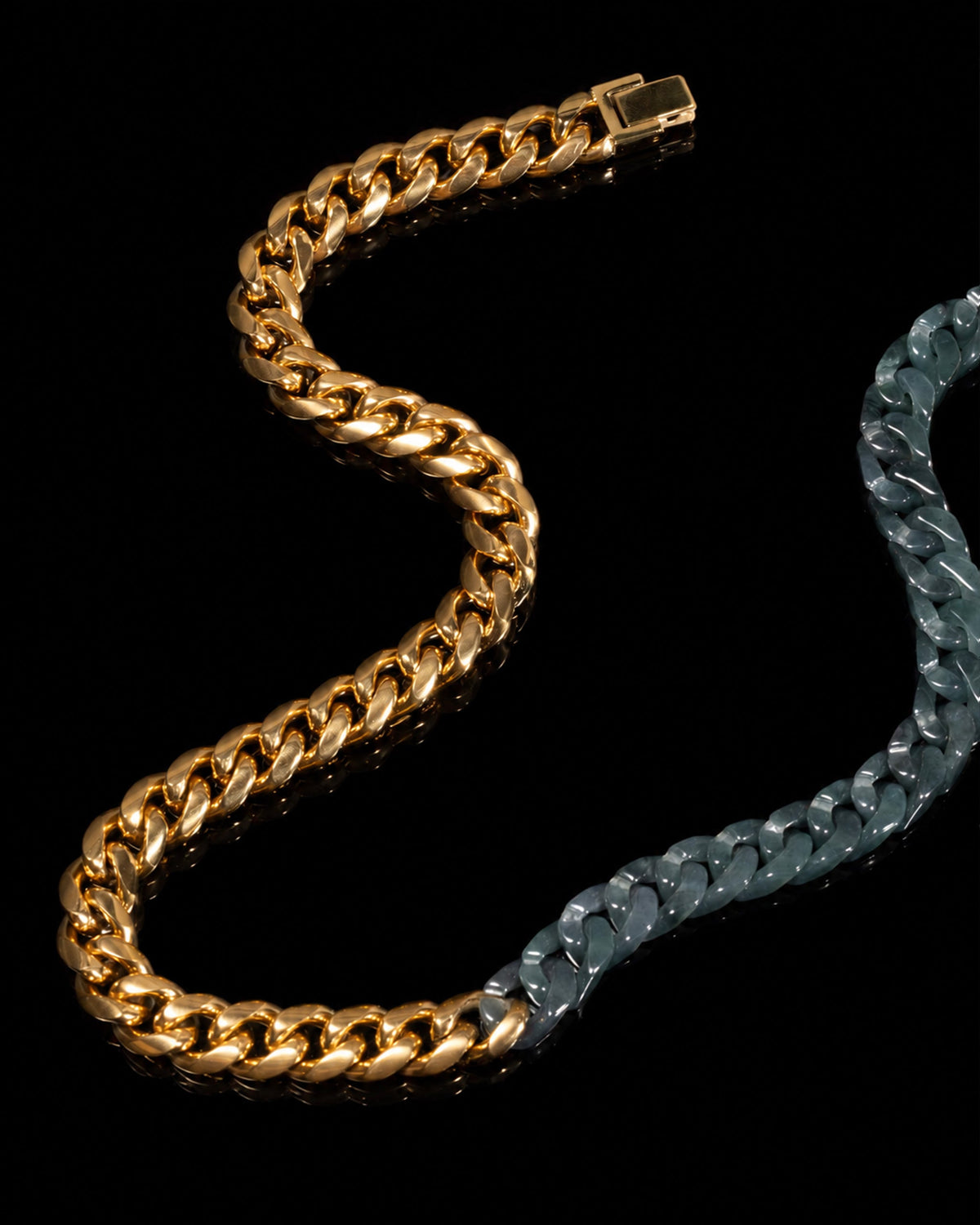 Classic Cuban Chain Necklace In Mayan Jade With Stainless Steel - Luzari