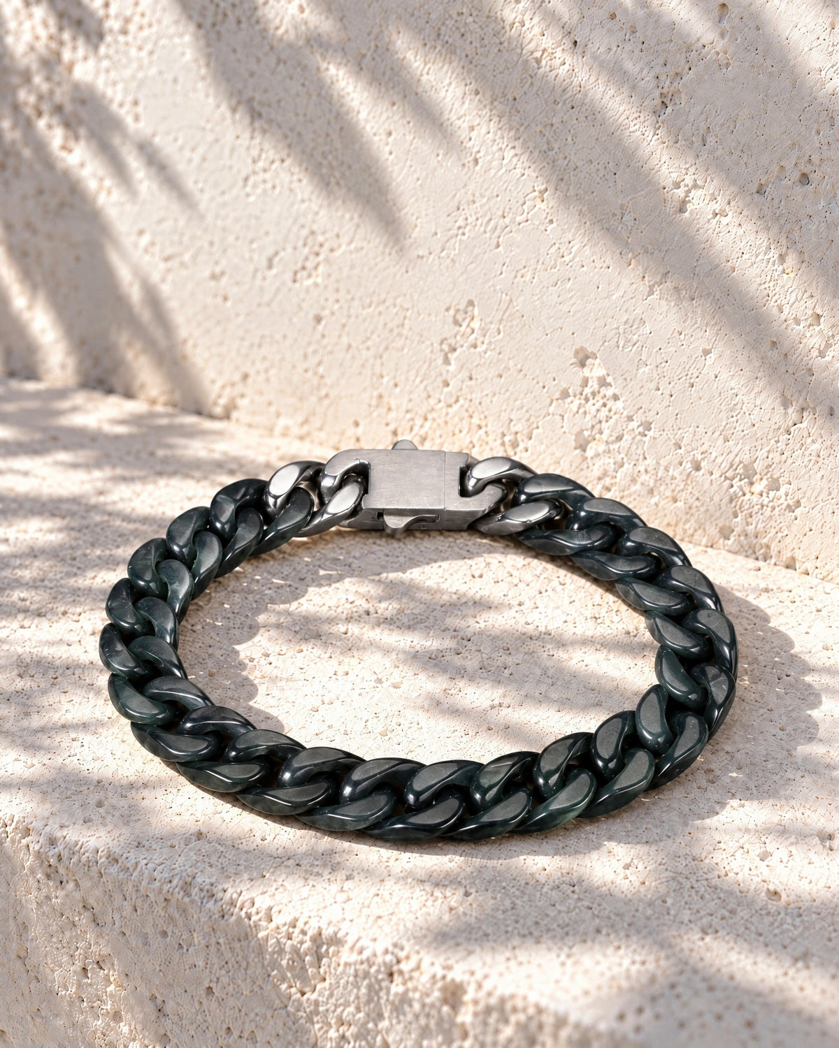 Black jade Cuban link bracelet, 8 mm