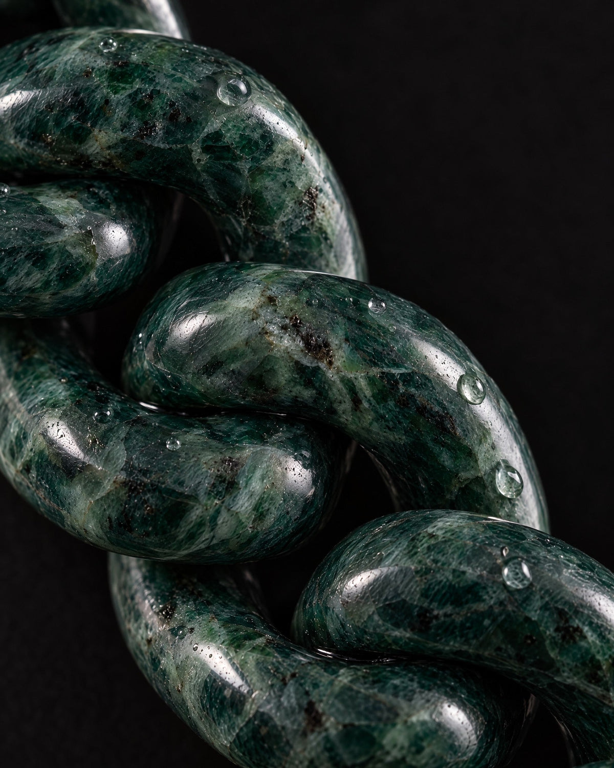 Single piece carved dark green jade Cuban bracelet