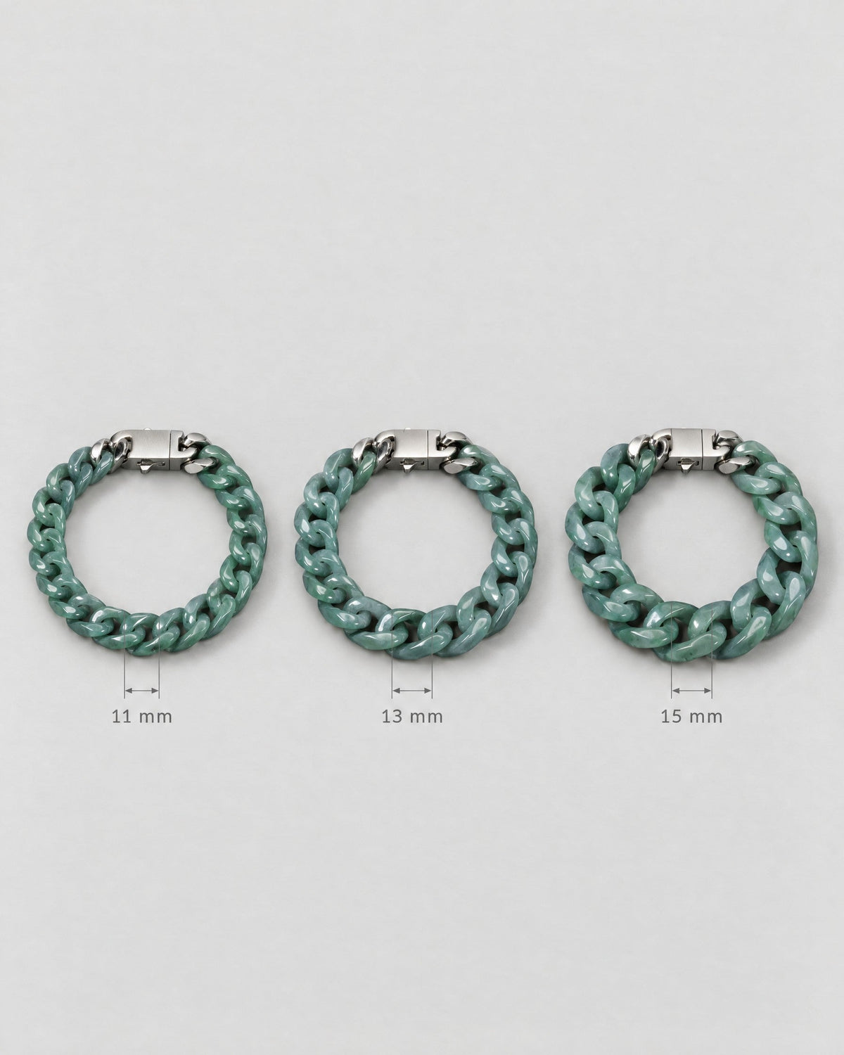Single piece carved green jade Cuban bracelet