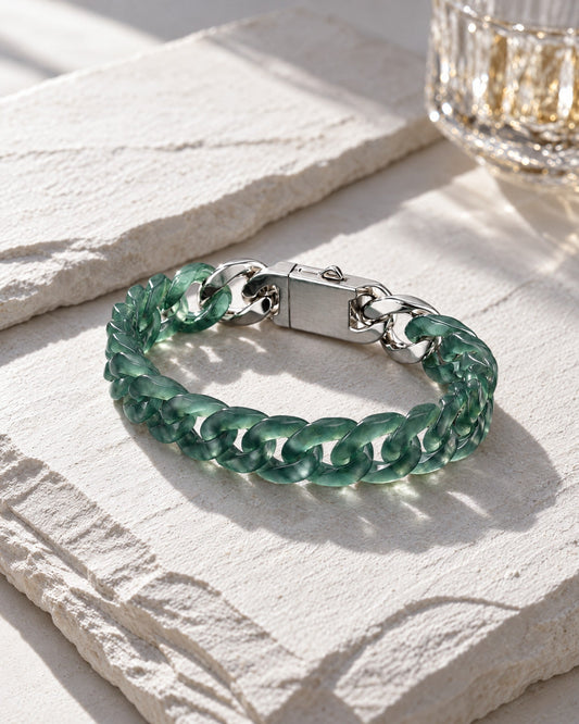 Jelly green Mayan jade Cuban link bracelet