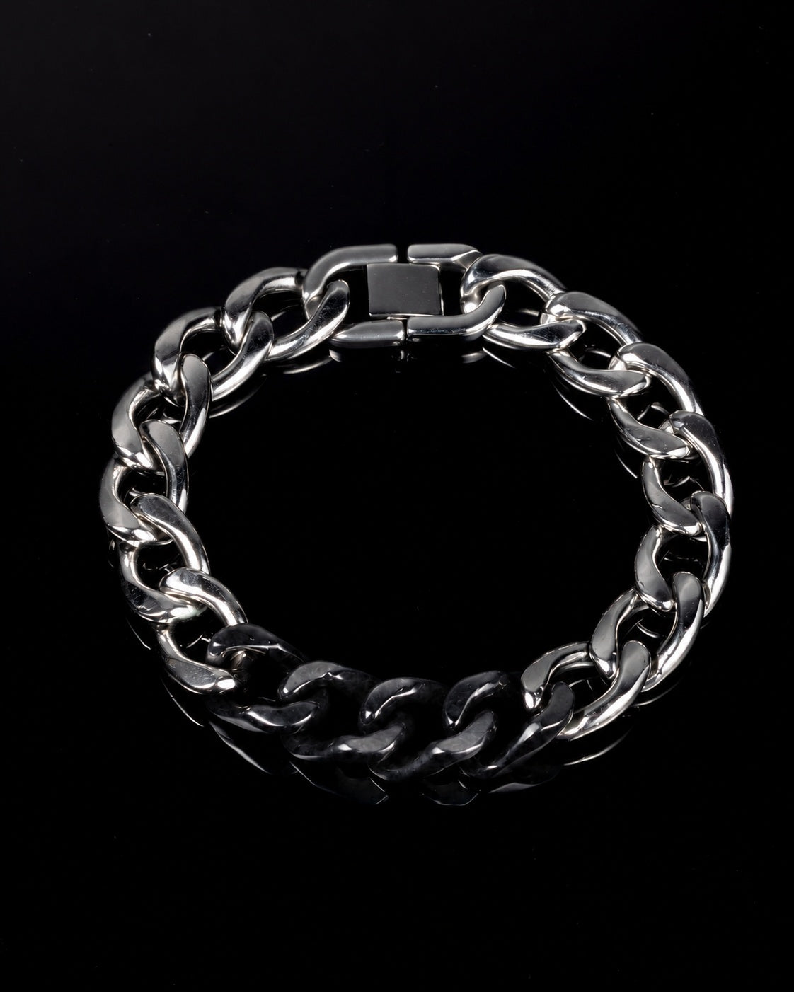 Classic Cuban Chain Bracelet In Black Jade With Stainless Steel, product view 2