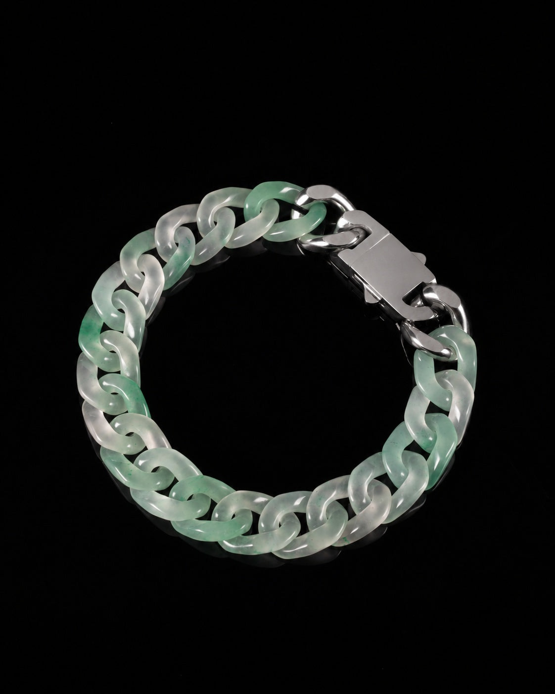 Classic Cuban Link Chain Bracelet In Light Green African Jade, product view 5