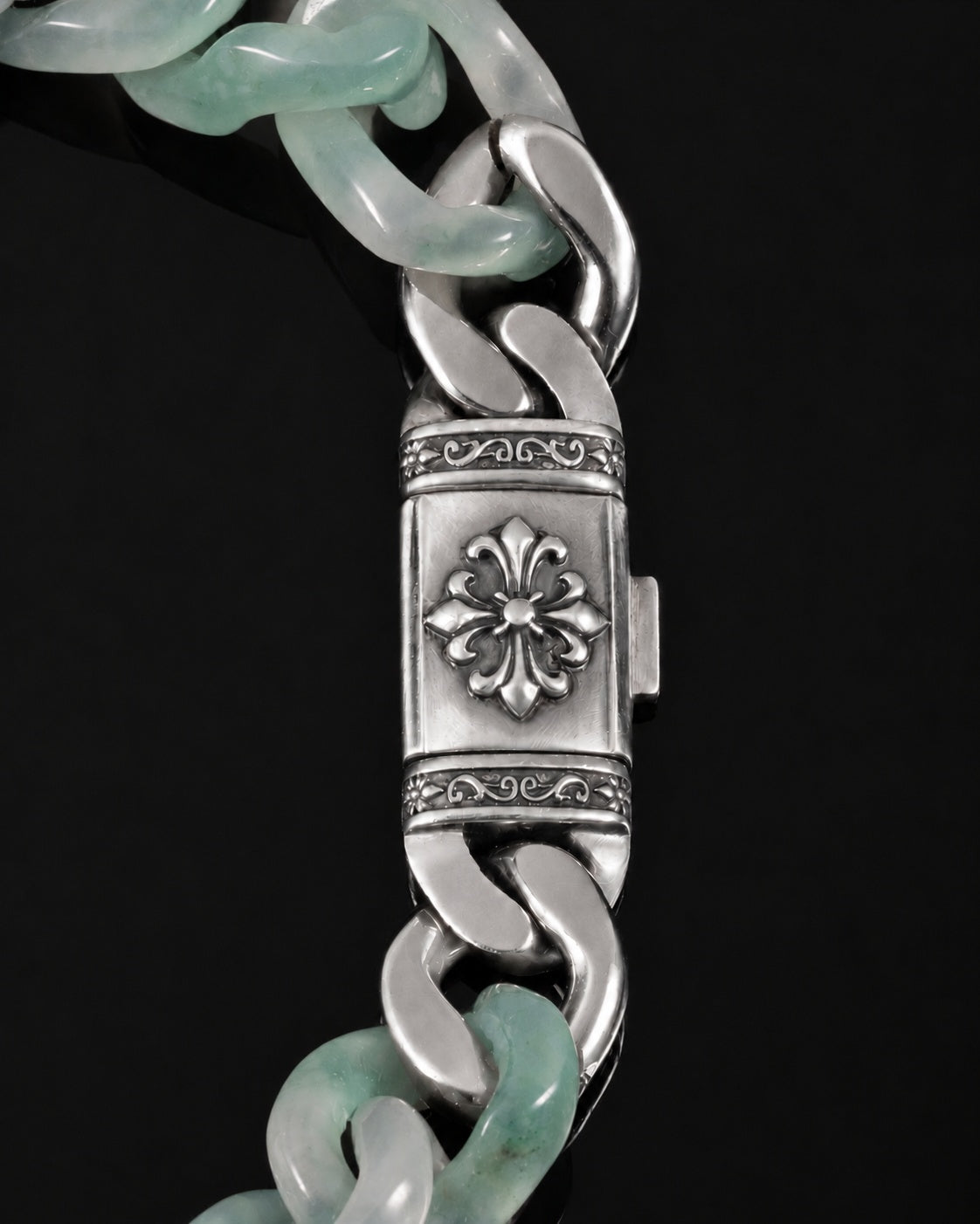 Classic Cuban Link Chain Bracelet In Light Green African Jade, product view 8