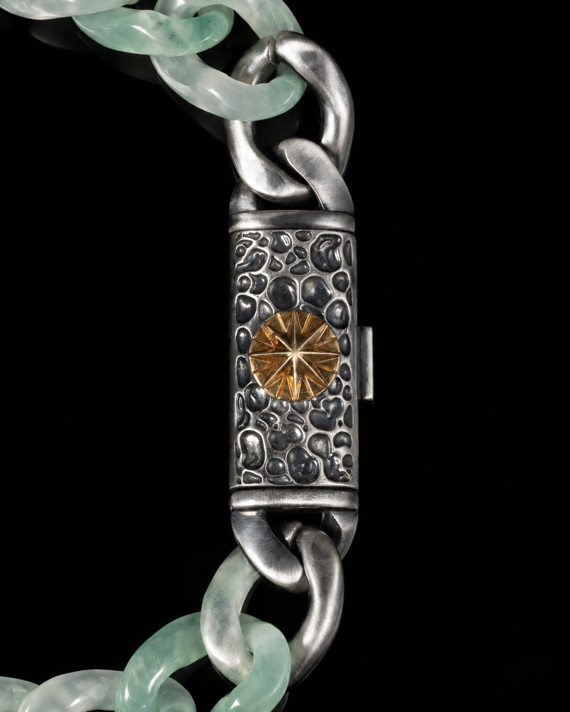 Classic Cuban Link Chain Bracelet In Light Green African Jade, product view 9