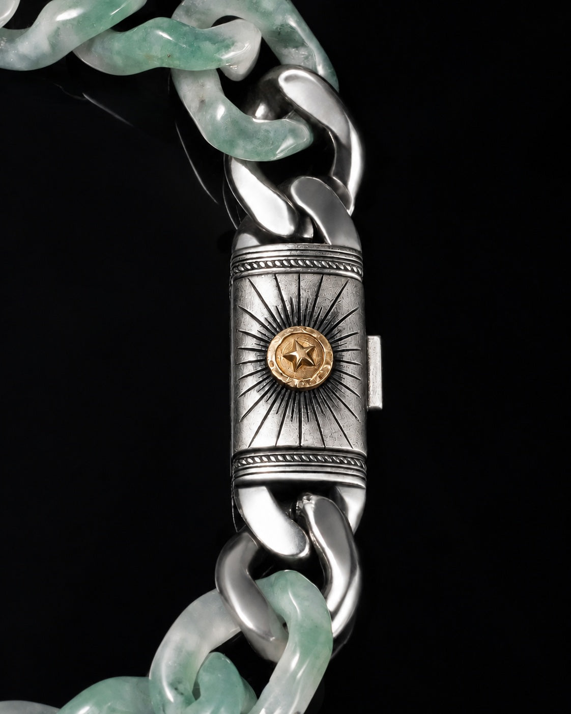 Classic Cuban Link Chain Bracelet In Light Green African Jade, product view 10