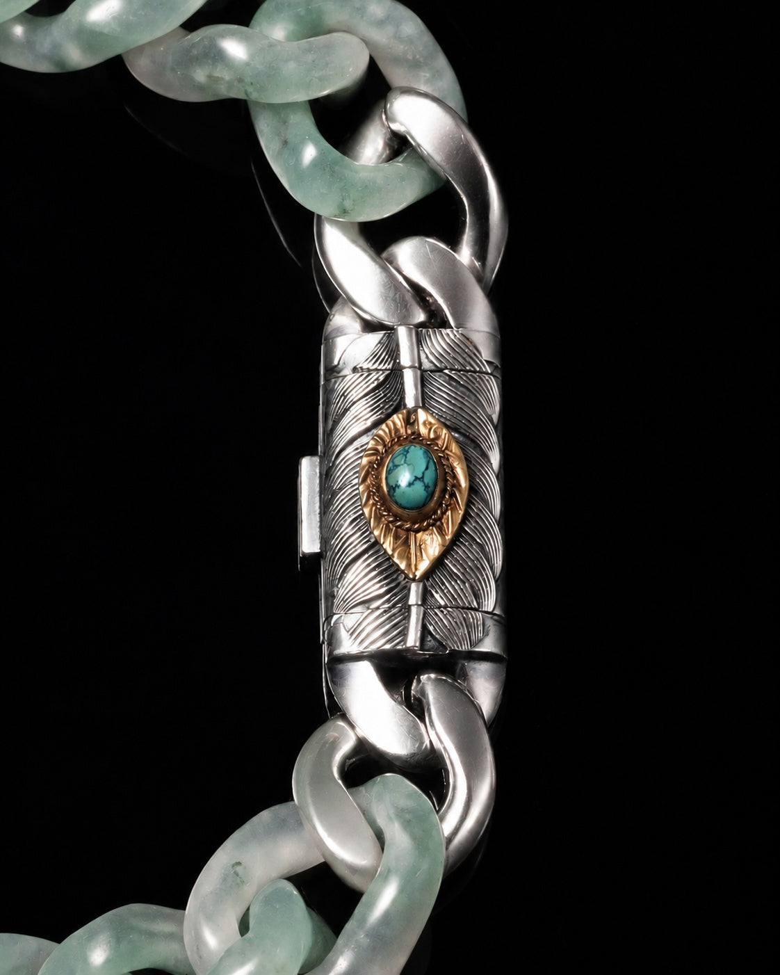 Classic Cuban Link Chain Bracelet In Light Green African Jade, product view 11