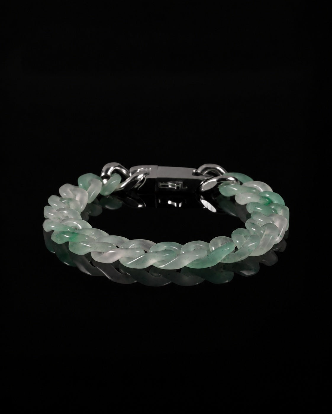 Classic Cuban Link Chain Bracelet In Light Green African Jade, product view 12