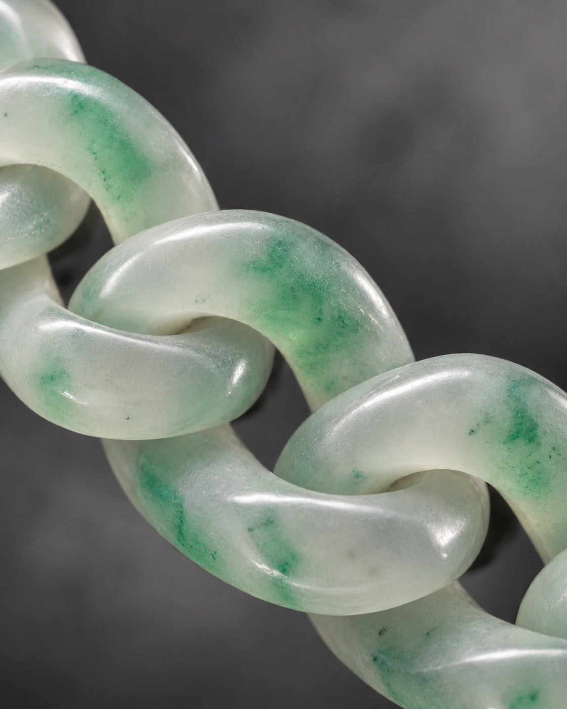 Finish texture close-up of Classic Cuban Link Chain Bracelet In Light Green African Jade