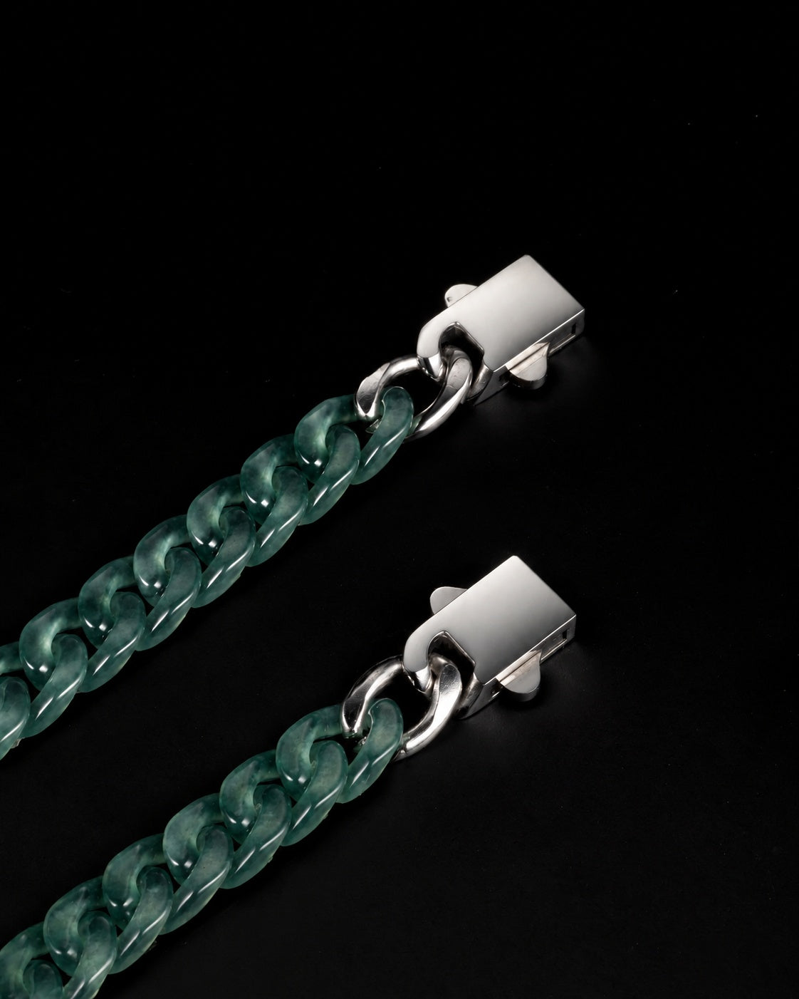 Classic Cuban Link Chain Bracelet In Top Icy Dark Green Guatemalan Jade, product view 7
