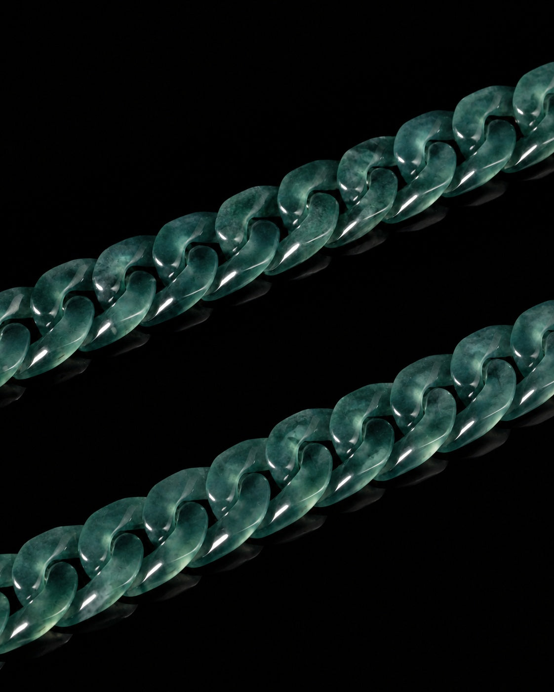 Classic Cuban Link Chain Bracelet In Top Icy Dark Green Guatemalan Jade, product view 8