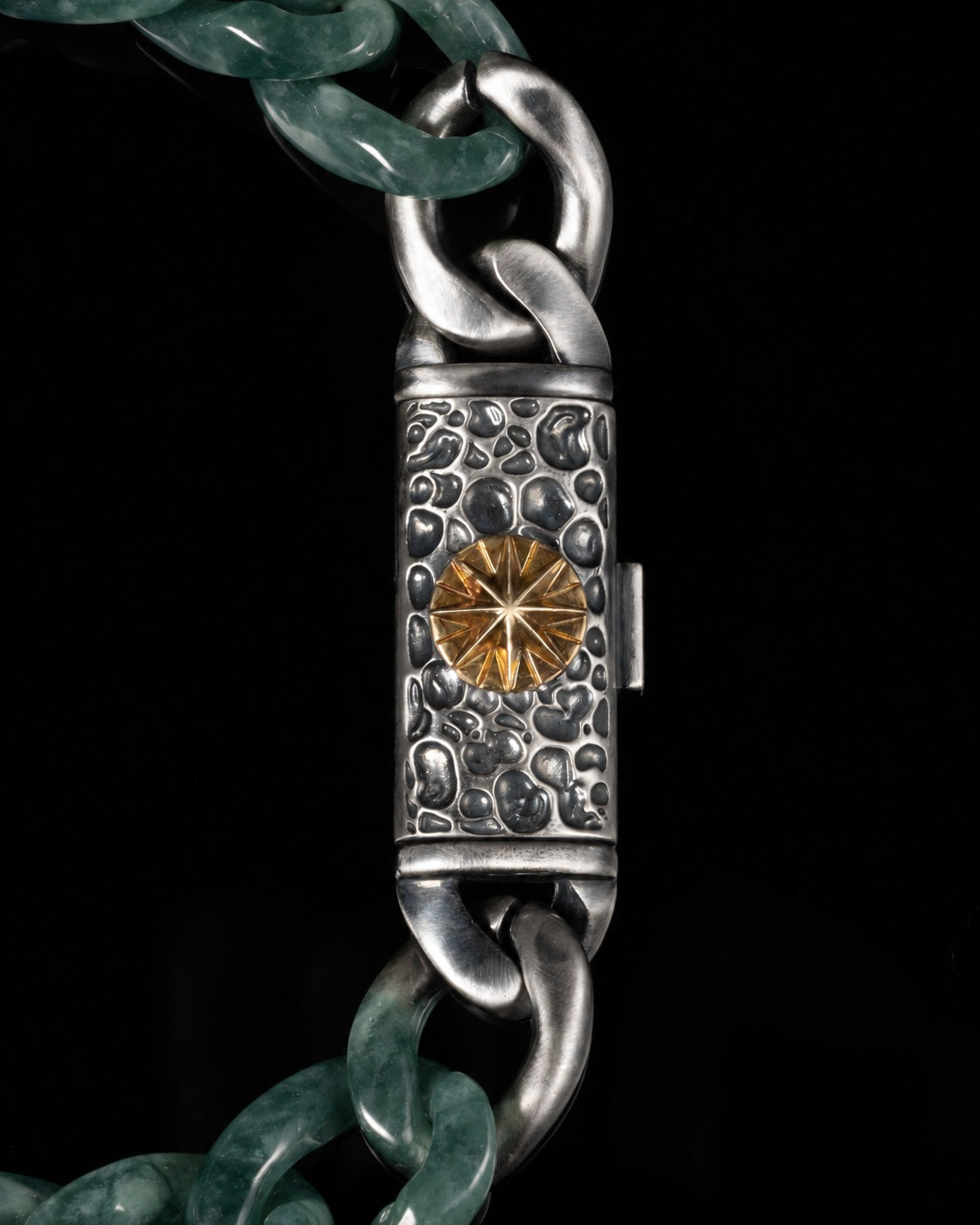 Classic Cuban Link Chain Bracelet In Top Icy Dark Green Guatemalan Jade, product view 10