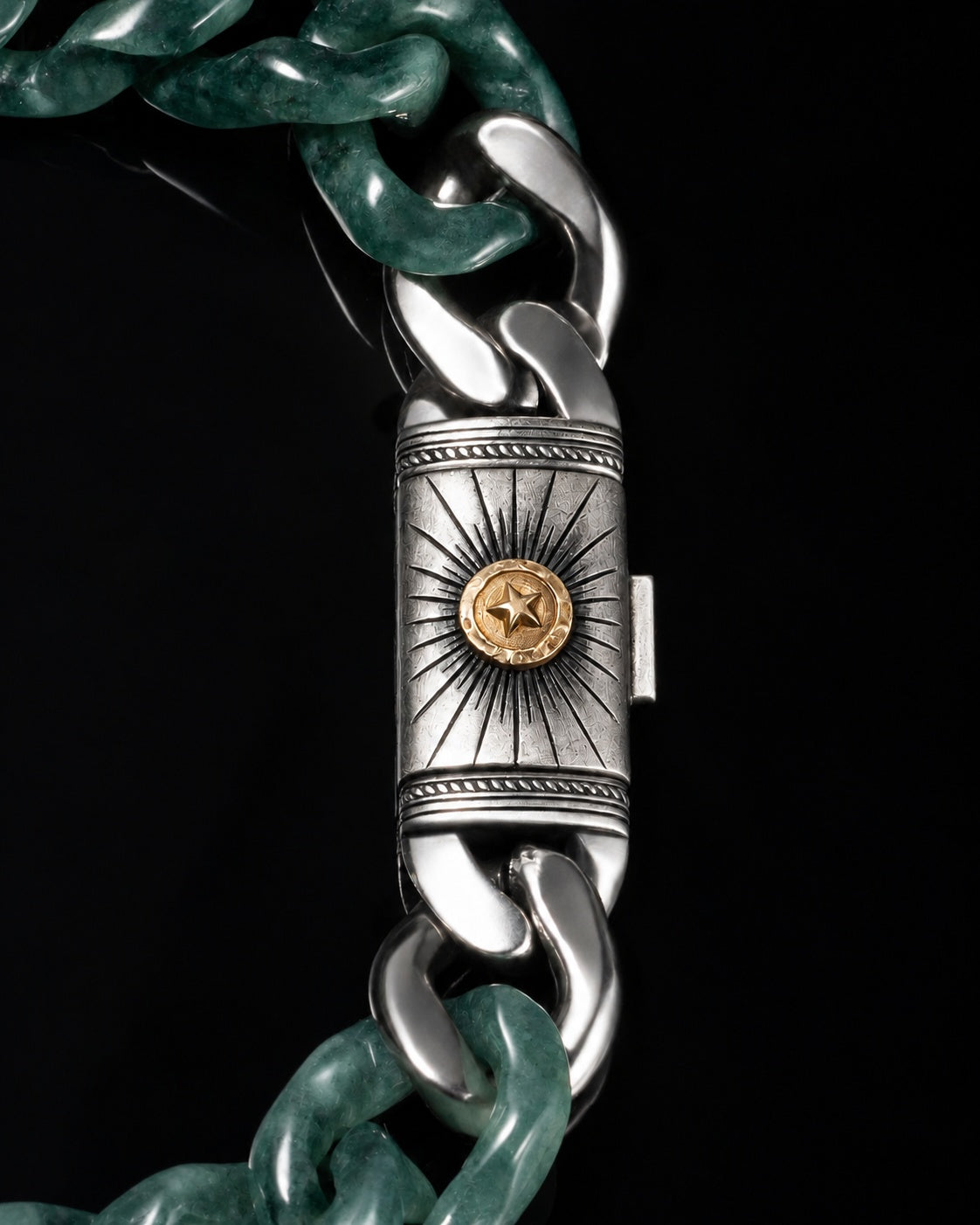 Classic Cuban Link Chain Bracelet In Top Icy Dark Green Guatemalan Jade, product view 11