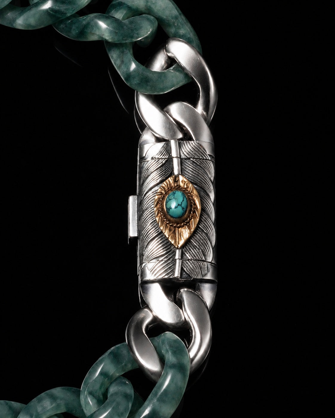 Classic Cuban Link Chain Bracelet In Top Icy Dark Green Guatemalan Jade, product view 12