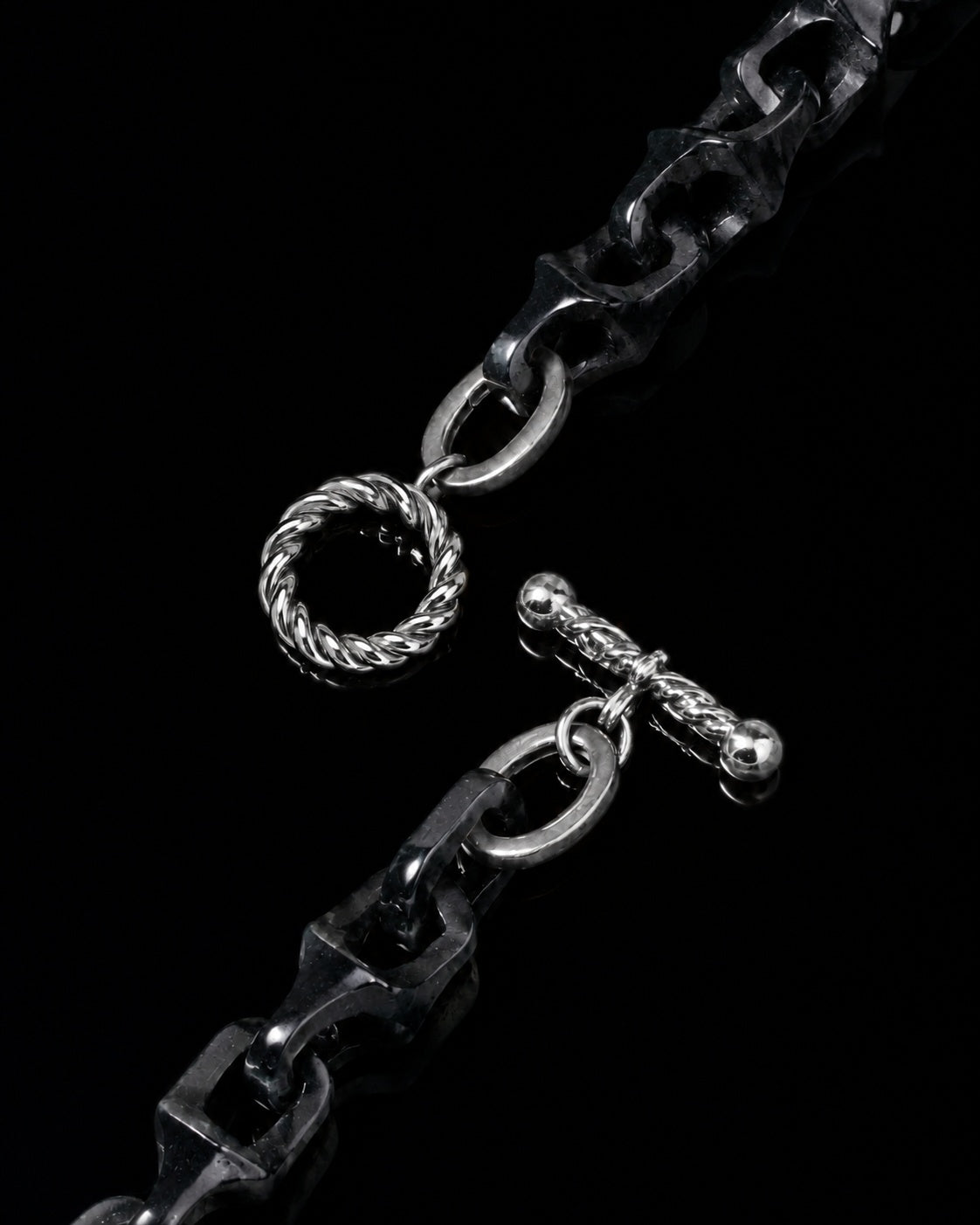 Twist Silver clasp, Black jade bracelet