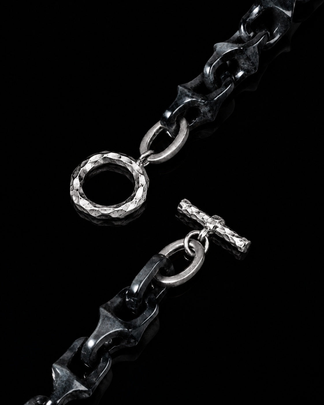 Hammer Silver clasp, Black jade bracelet