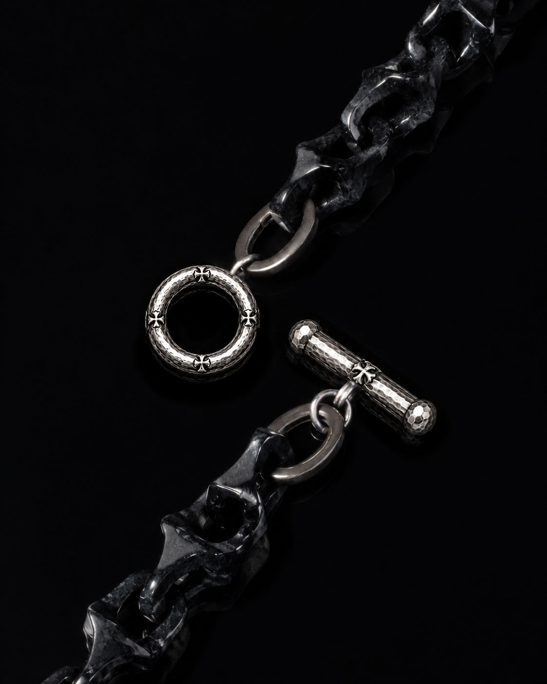Cross Forge clasp, Black jade bracelet
