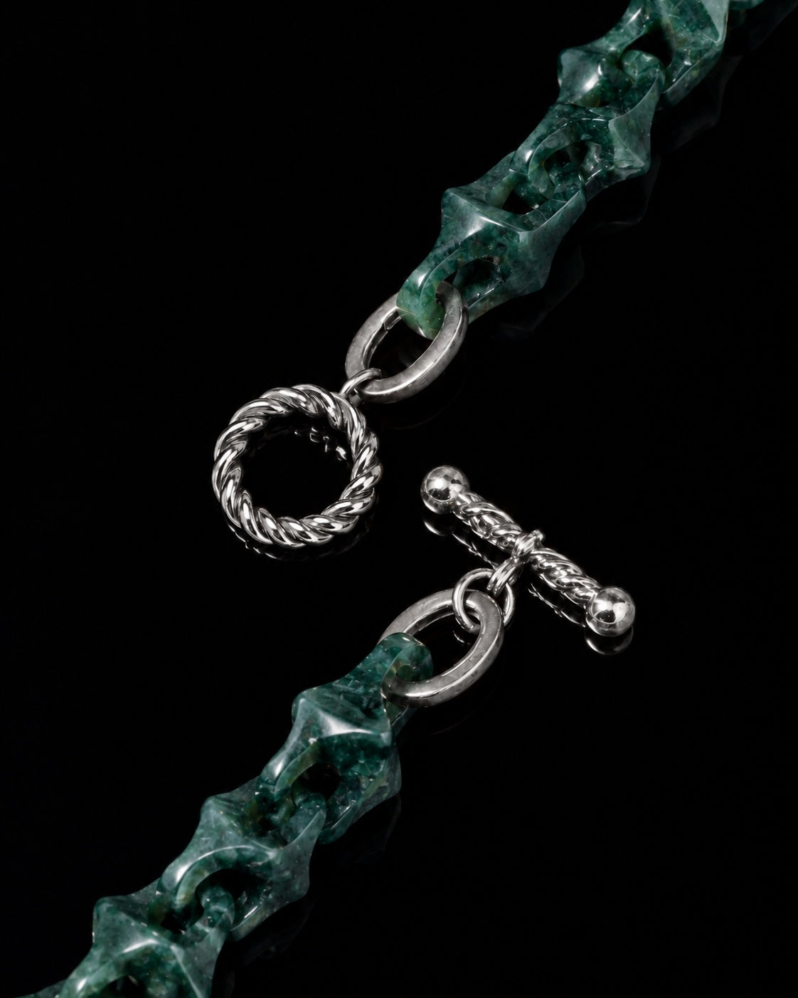 Twist Silver clasp, Dark Green jade bracelet