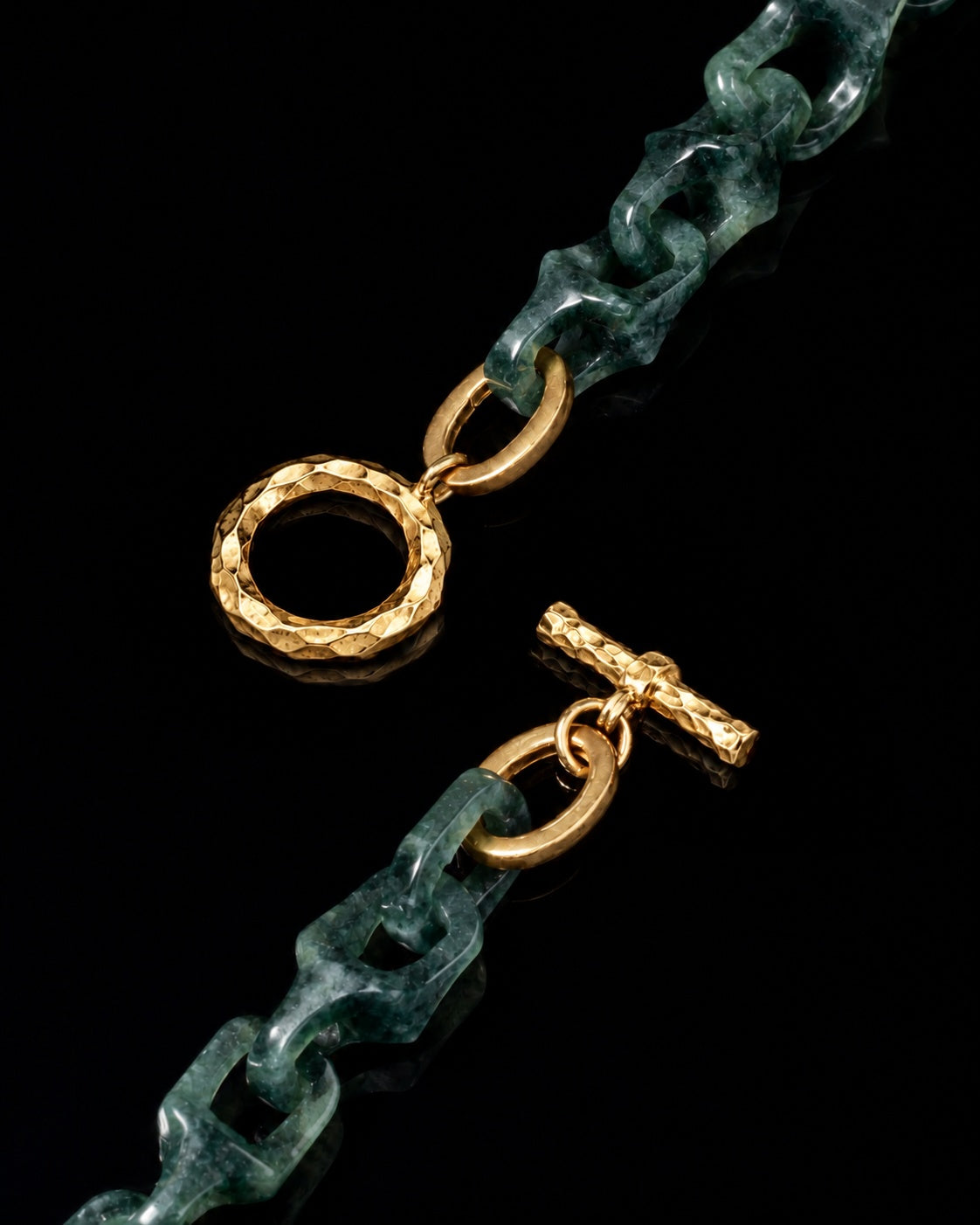 Hammer Gold clasp, Dark Green jade bracelet