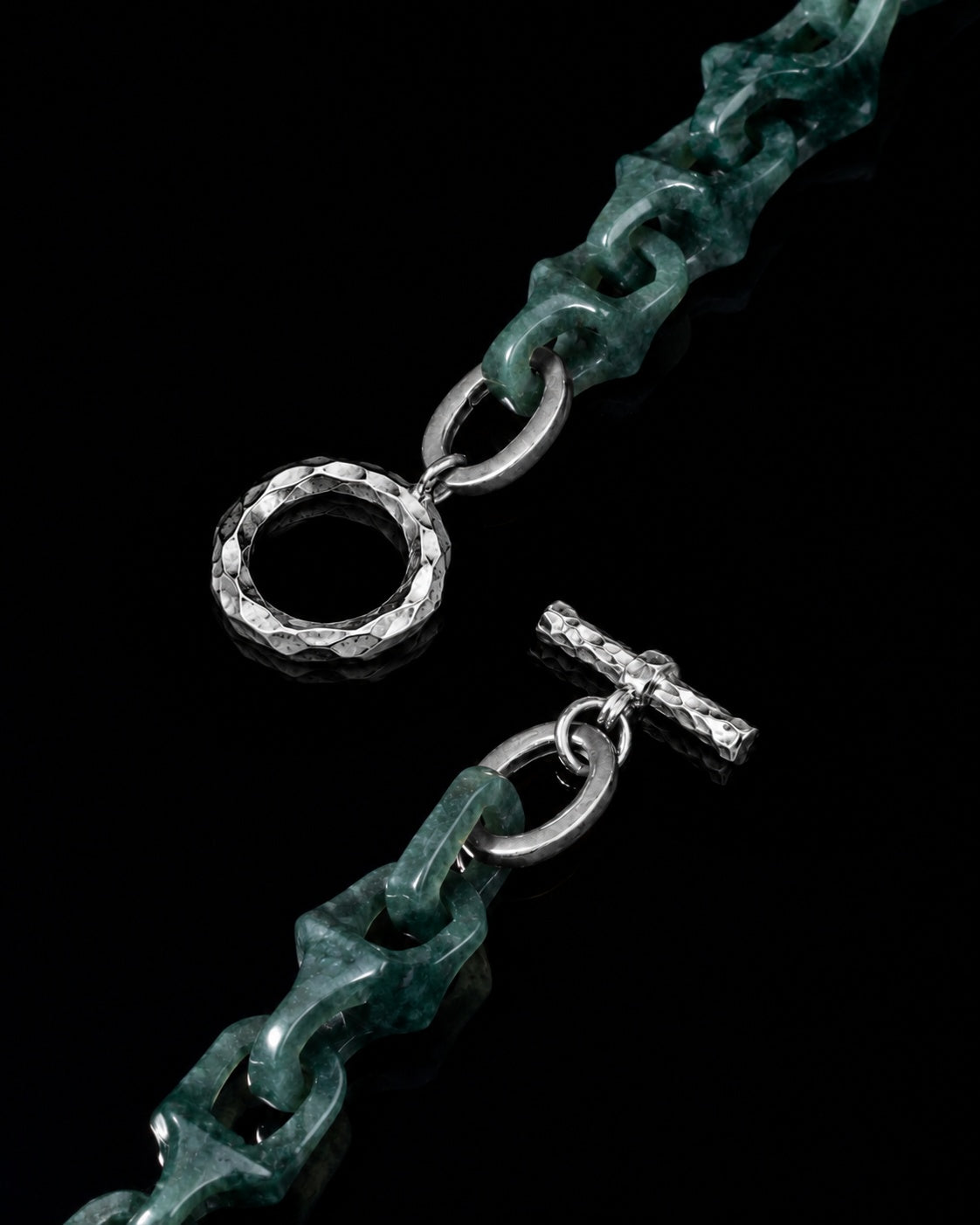 Hammer Silver clasp, Dark Green jade bracelet