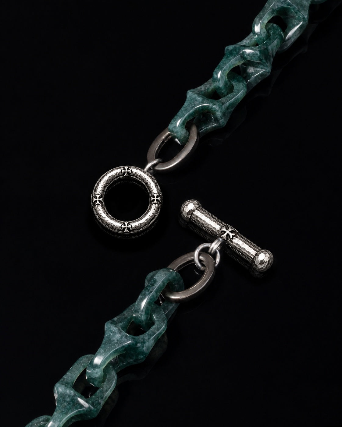Cross Forge clasp, Dark Green jade bracelet