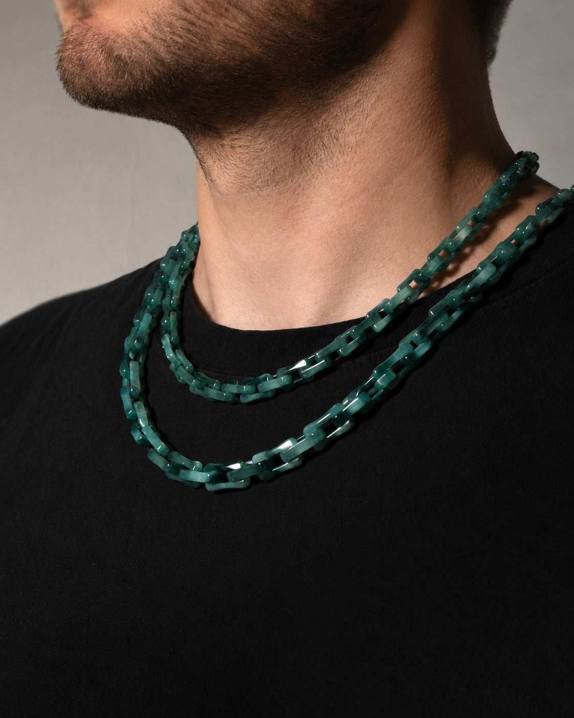 Square Cable Chain Necklace In Dark Green Mayan Jade, product view 4