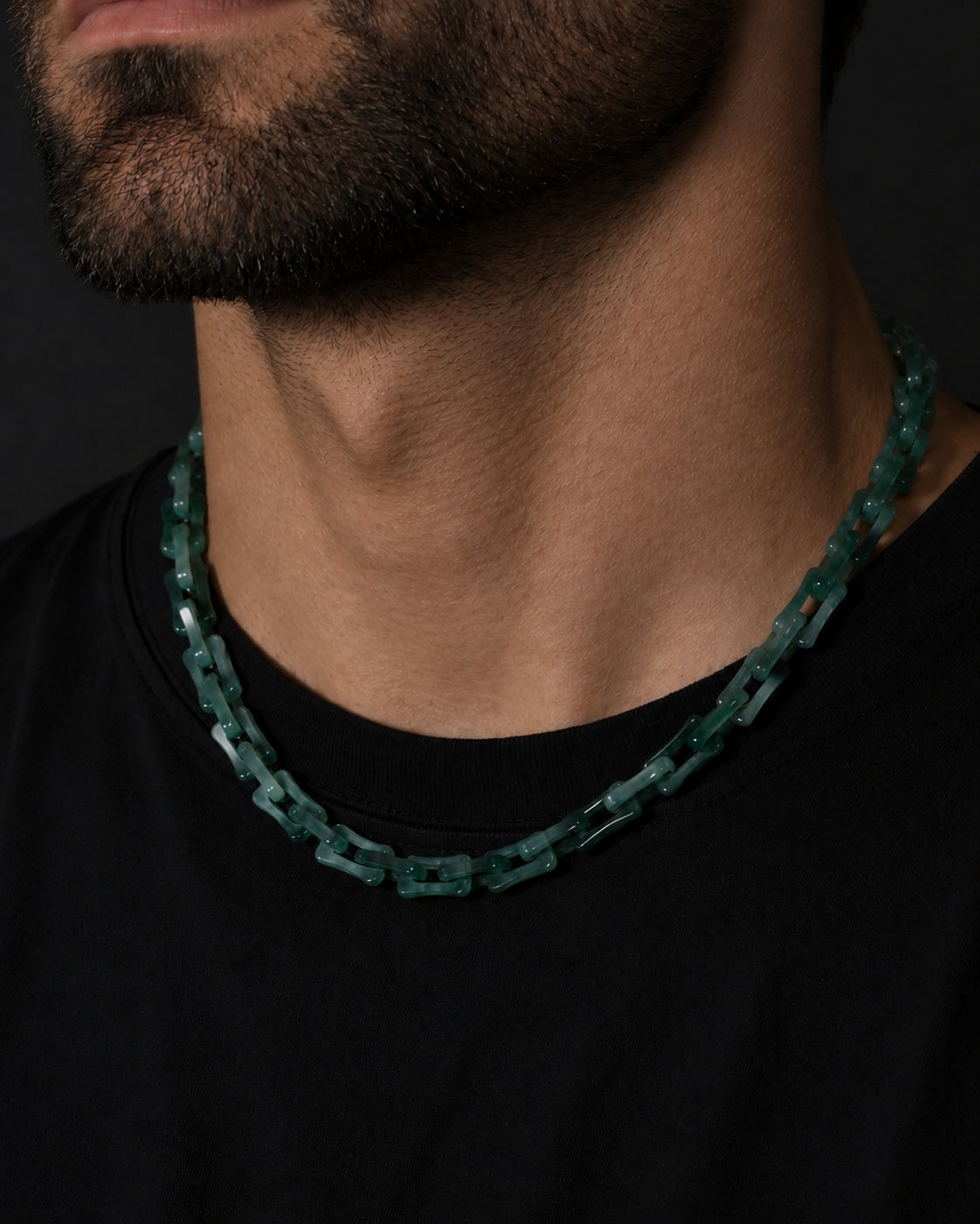 Square Cable Chain Necklace In Dark Green Mayan Jade, product view 7
