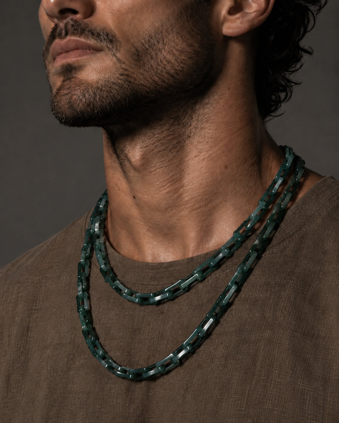 Square Cable Chain Necklace In Dark Green Mayan Jade, product view 10