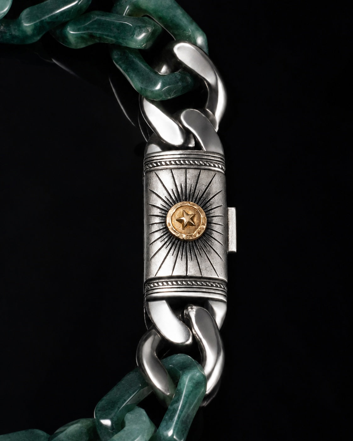 Silver Sol clasp, Dark Green necklace
