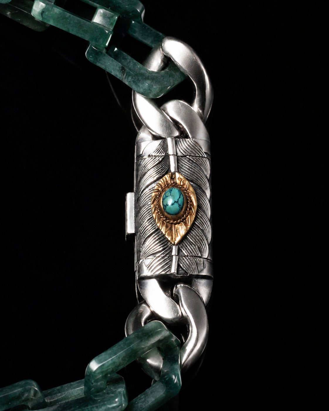 Silver Zephyr clasp, Dark Green necklace